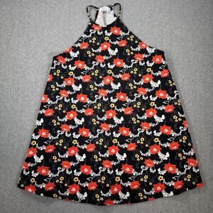 Zara Trafaluc Halter Neck Black Floral Mini Dress Size Small Shift